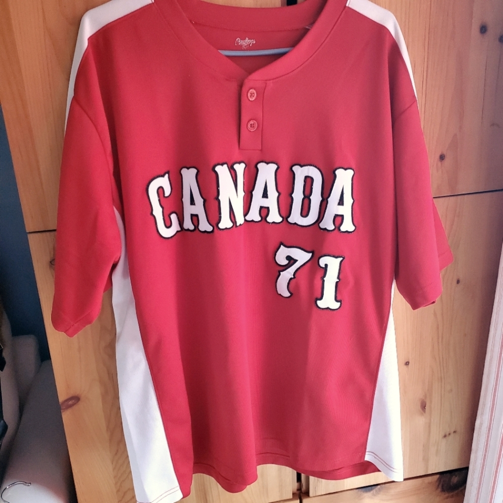 Vintage Rawlings Canada Softball Men's Red & White Tee Shirt Size XL